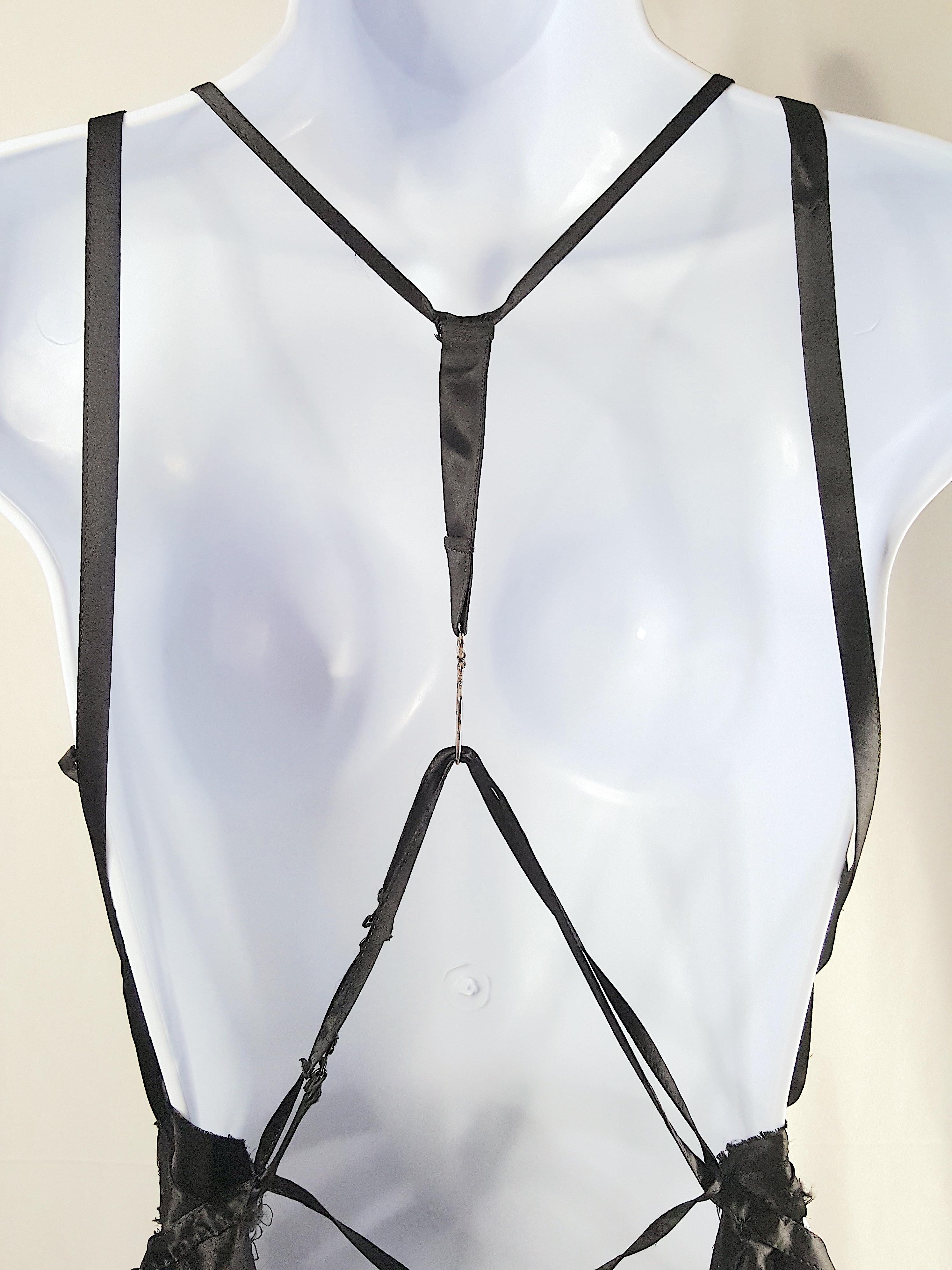 Couture LingerieLike Beaded Silk Cutwork Balenciaga Style 2000s Black Vest Apron For Sale 5