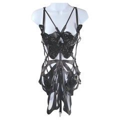 Used Couture LingerieLike Beaded Silk Cutwork Balenciaga Style 2000s Black Vest Apron