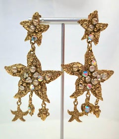 Couture MidCentury Starfish TurboShell GiltTexturedBronze Dangle Drop Earrings