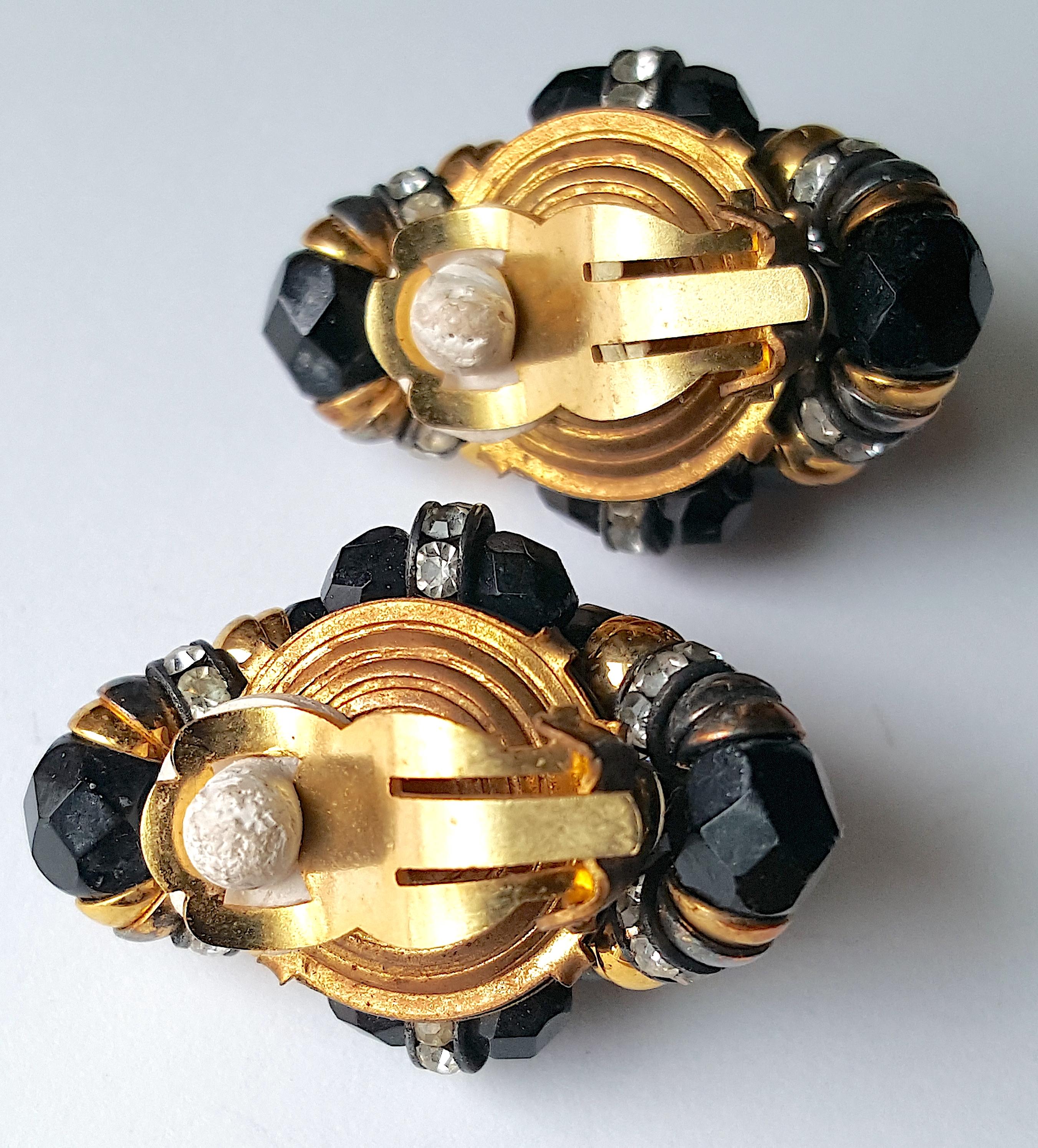 Couture Montague 1950s French WiredGlassBeads CrystalEnameledRondelles Earrings For Sale 3