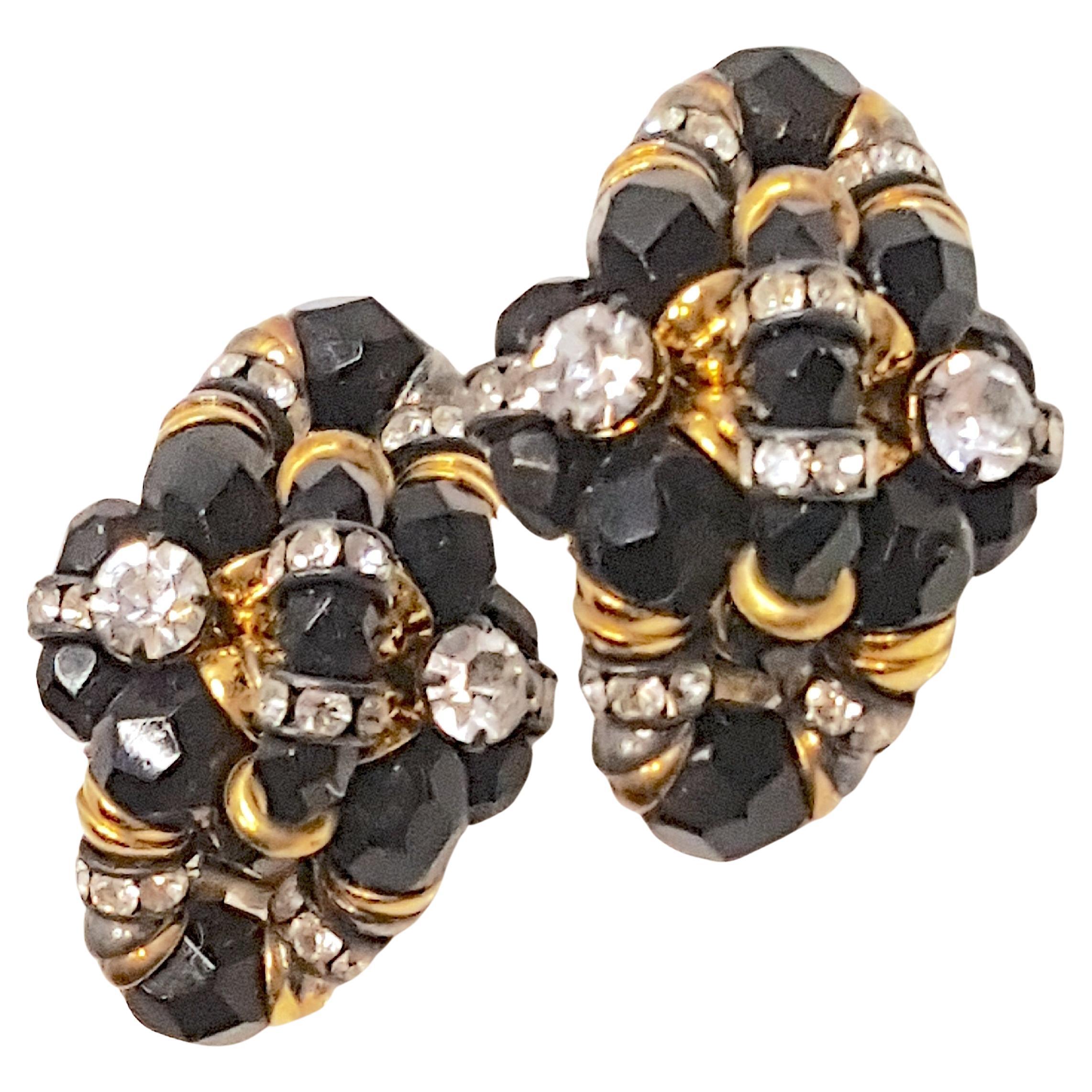 Couture Montague 1950s French WiredGlassBeads CrystalEnameledRondelles Earrings For Sale