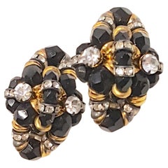 Vintage Couture Montague 1950s French WiredGlassBeads CrystalEnameledRondelles Earrings