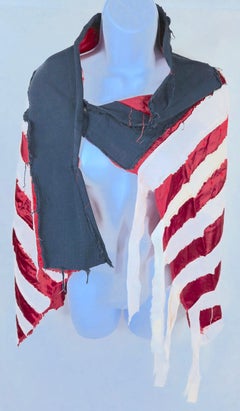 Couture NYC Artists Deconstructed Satin&CottonAmericanFlag WrapSkirt Cape, 1998