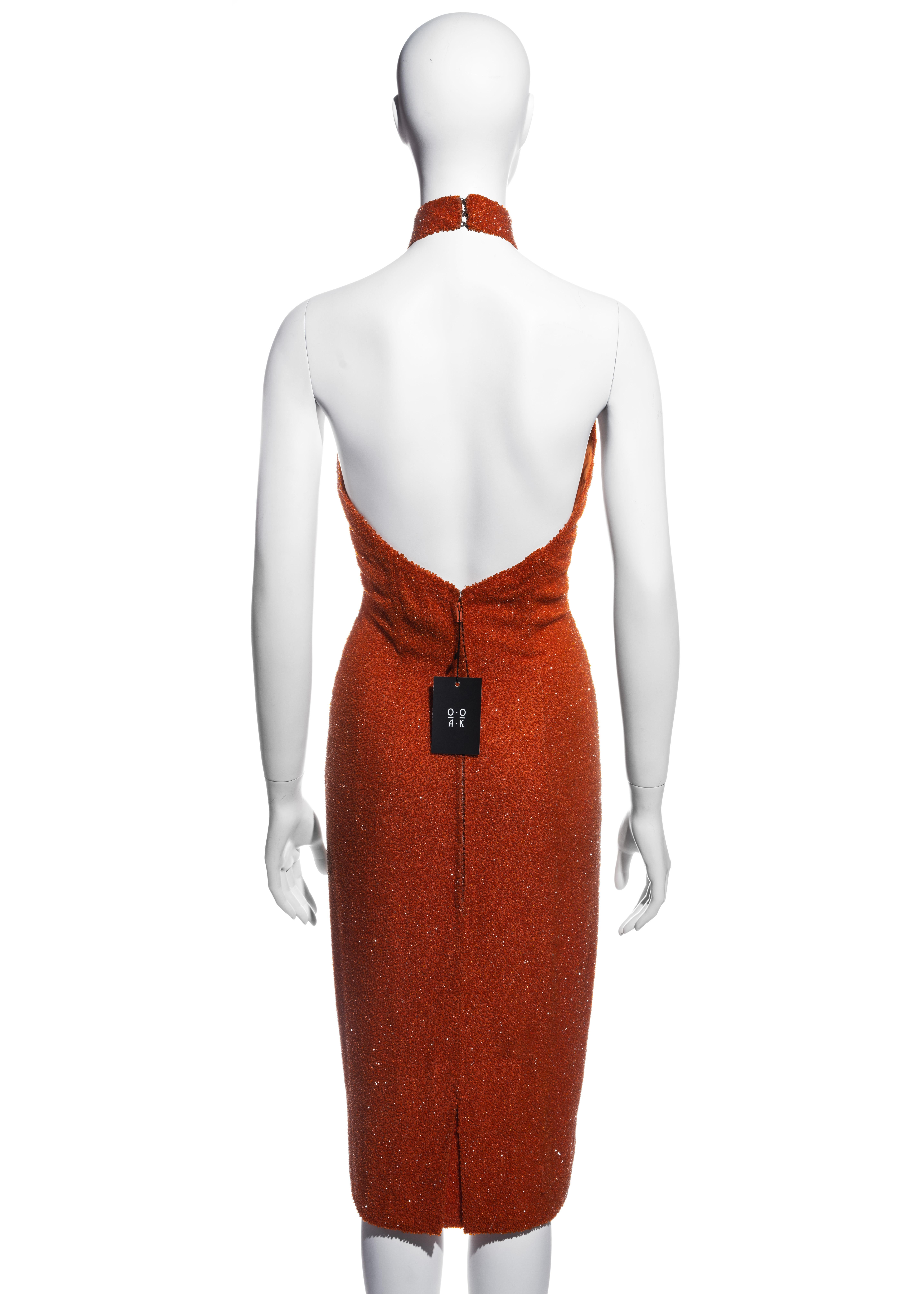 Couture orange silk beaded mandarin collar cocktail dress, c. 1960s In Good Condition In London, GB
