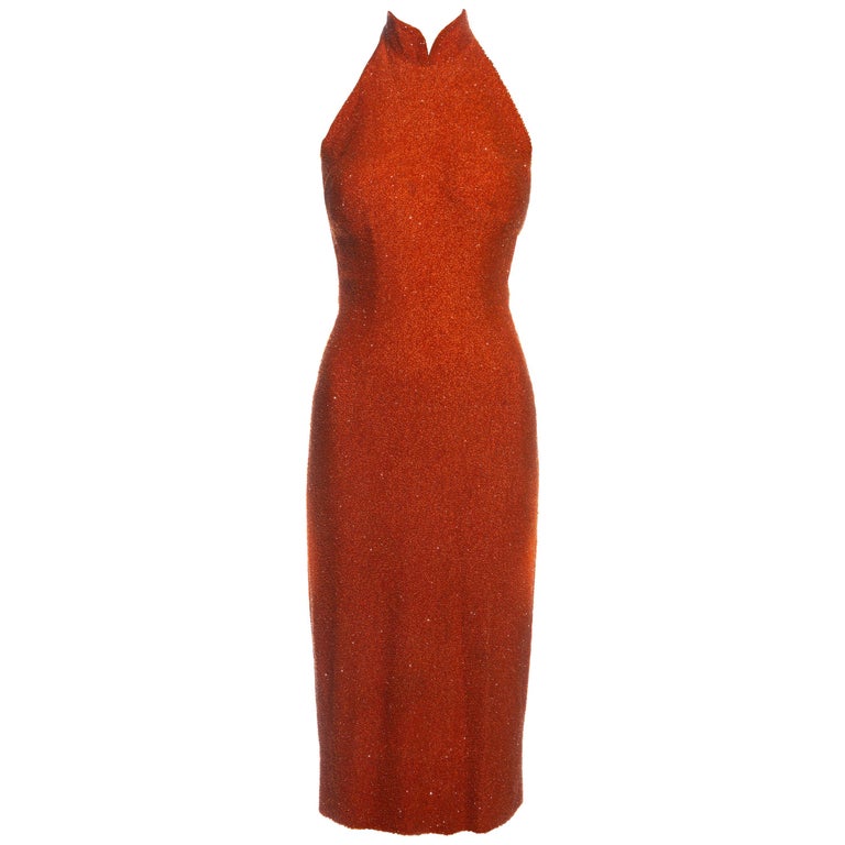 Couture orange silk beaded mandarin collar cocktail dress, c. 1960s at 1stDibs | mandarin collar evening dress, orange evening dress, mandarin collar evening gown Couture orange silk beaded mandarin collar cocktail dress, c. 1960s at 1stDibs | mandarin collar evening dress, orange evening dress, mandarin collar evening gown