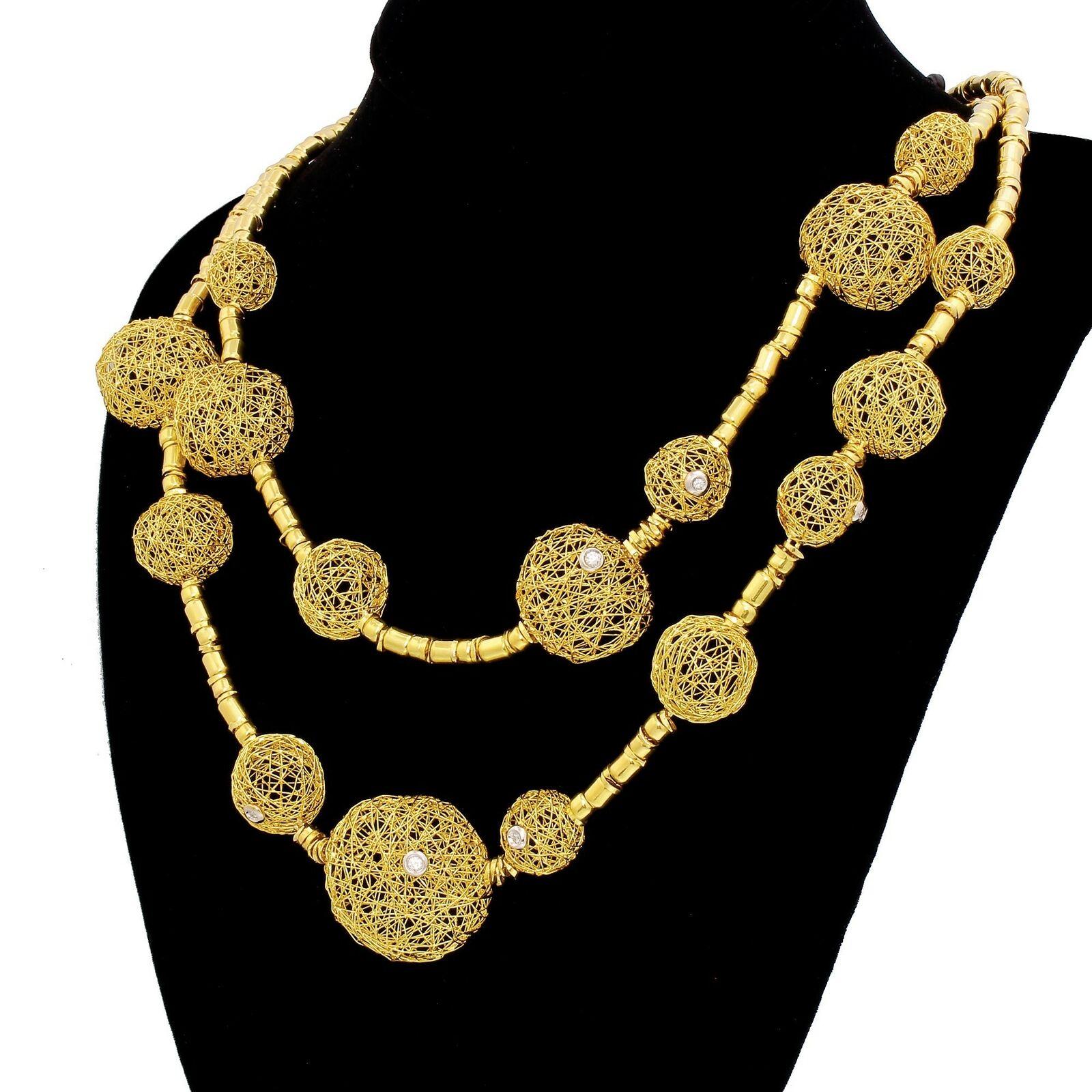 Modernist Couture Orlando Orlandini 18kt Gold Diamond Lace Sphere Necklace Double Row 76G