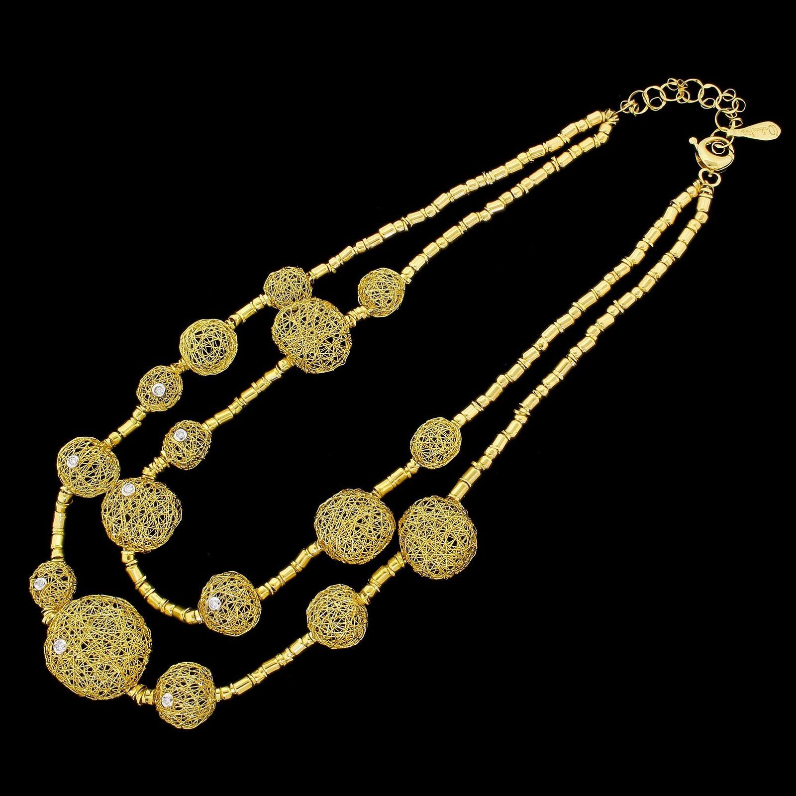 Round Cut Couture Orlando Orlandini 18kt Gold Diamond Lace Sphere Necklace Double Row 76G