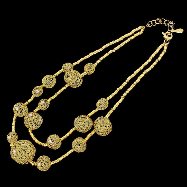 Couture Orlando Orlandini 18kt Gold Diamond Lace Sphere Necklace Double
