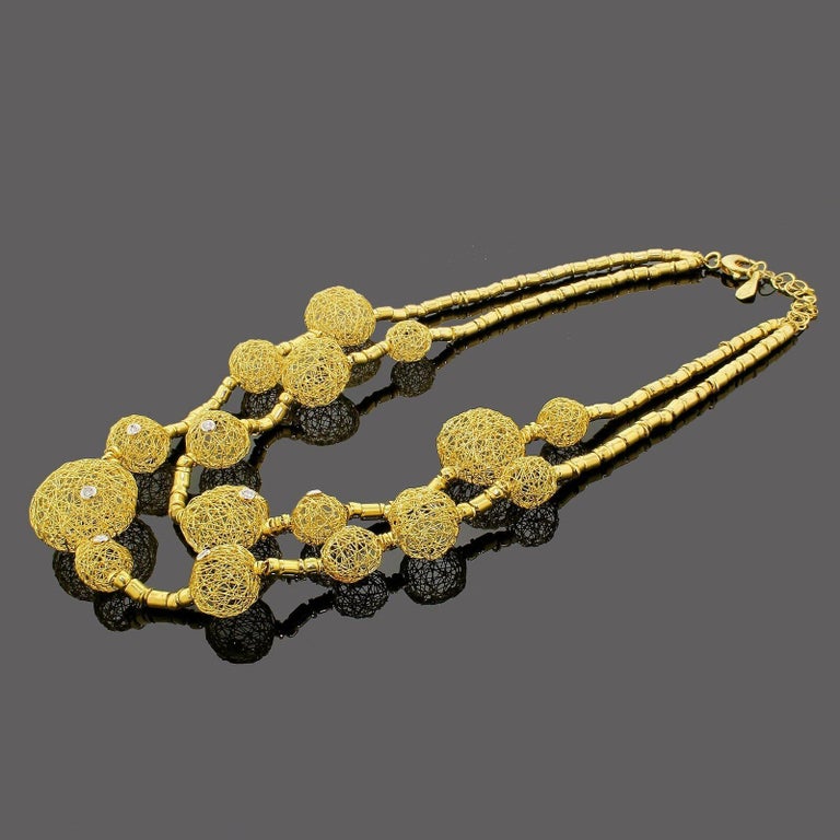 Couture Orlando Orlandini 18kt Gold Diamond Lace Sphere Necklace Double