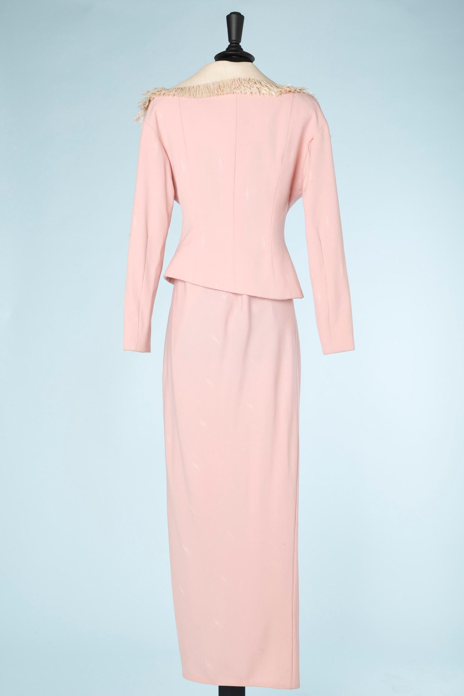 Couture pale pink skirt-suit in silk Lecoanet Hemant For Sale 1