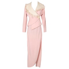 Couture pale pink skirt-suit in silk Lecoanet Hemant