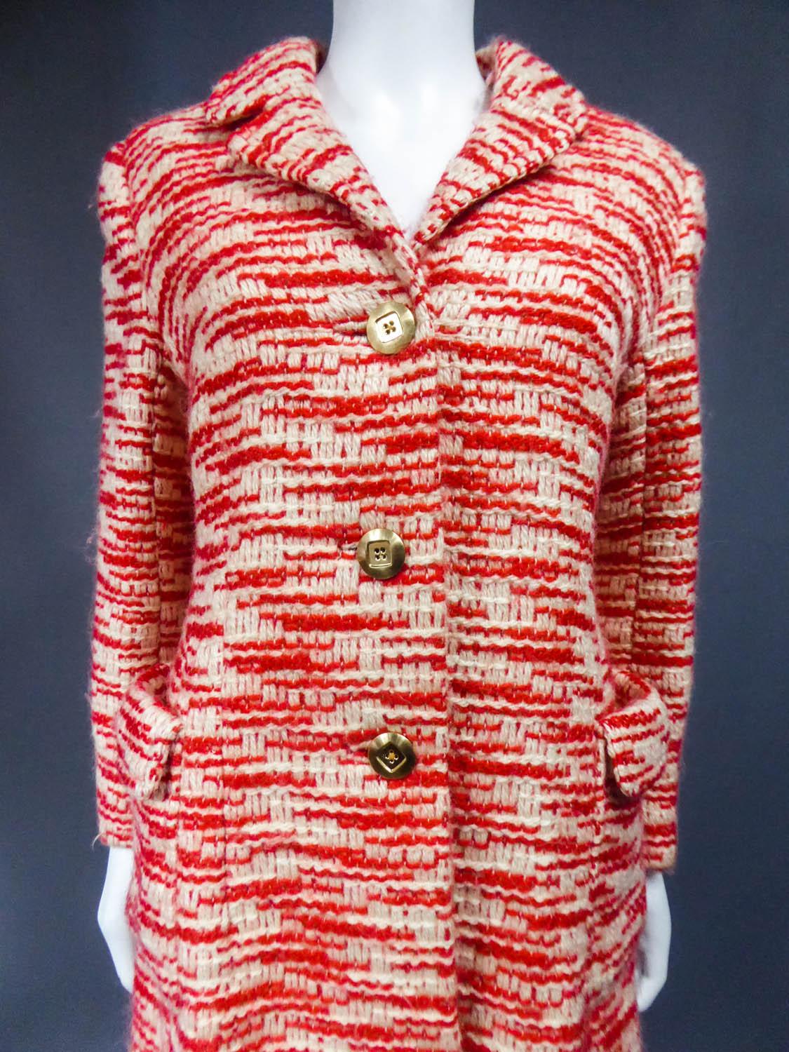 A Pierre Balmain Couture Chiné Knitted Coat Circa 1970 In Good Condition In Toulon, FR