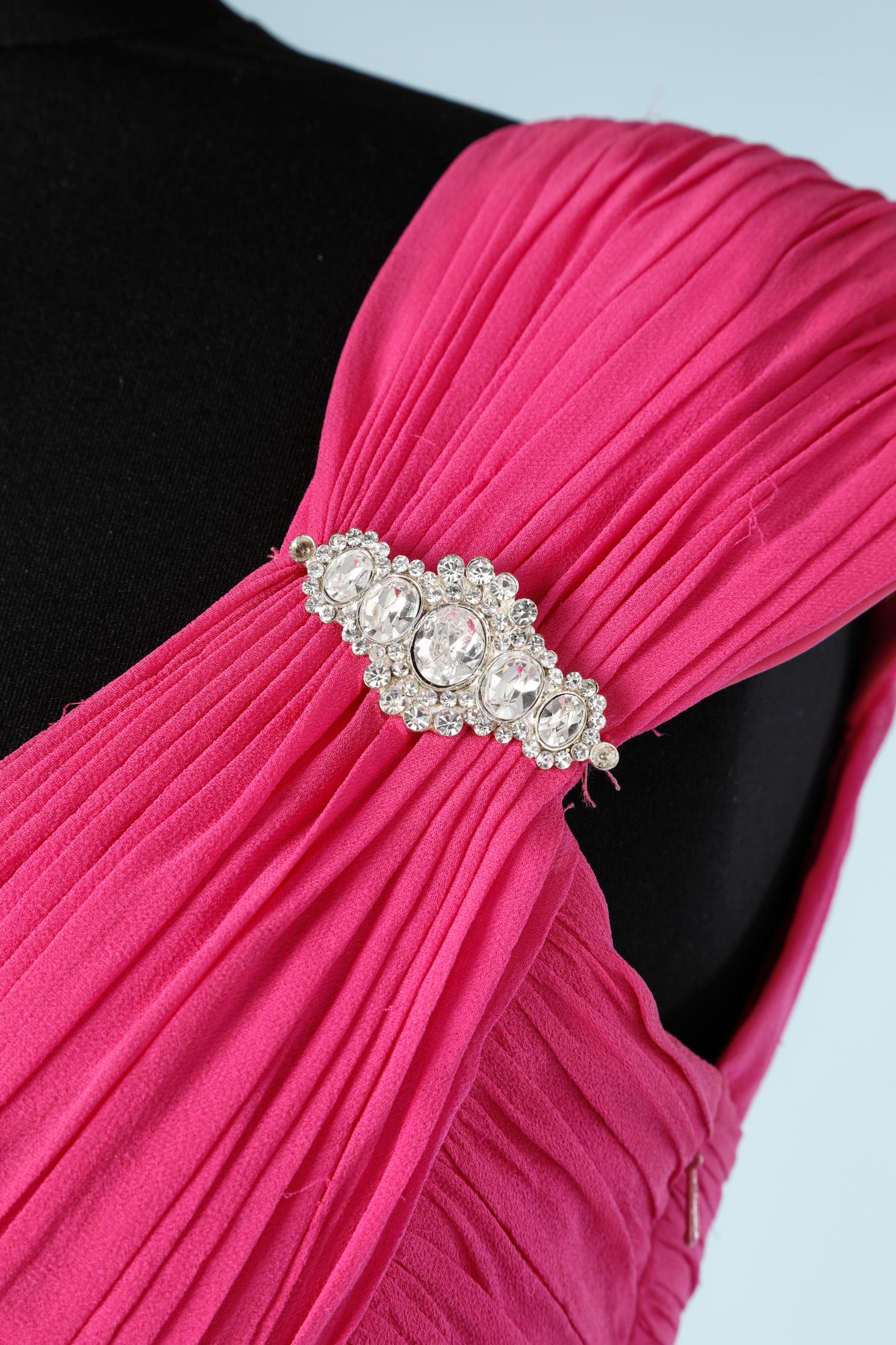  60's chiffon cocktail dress totally draped with a rhinestone broche 