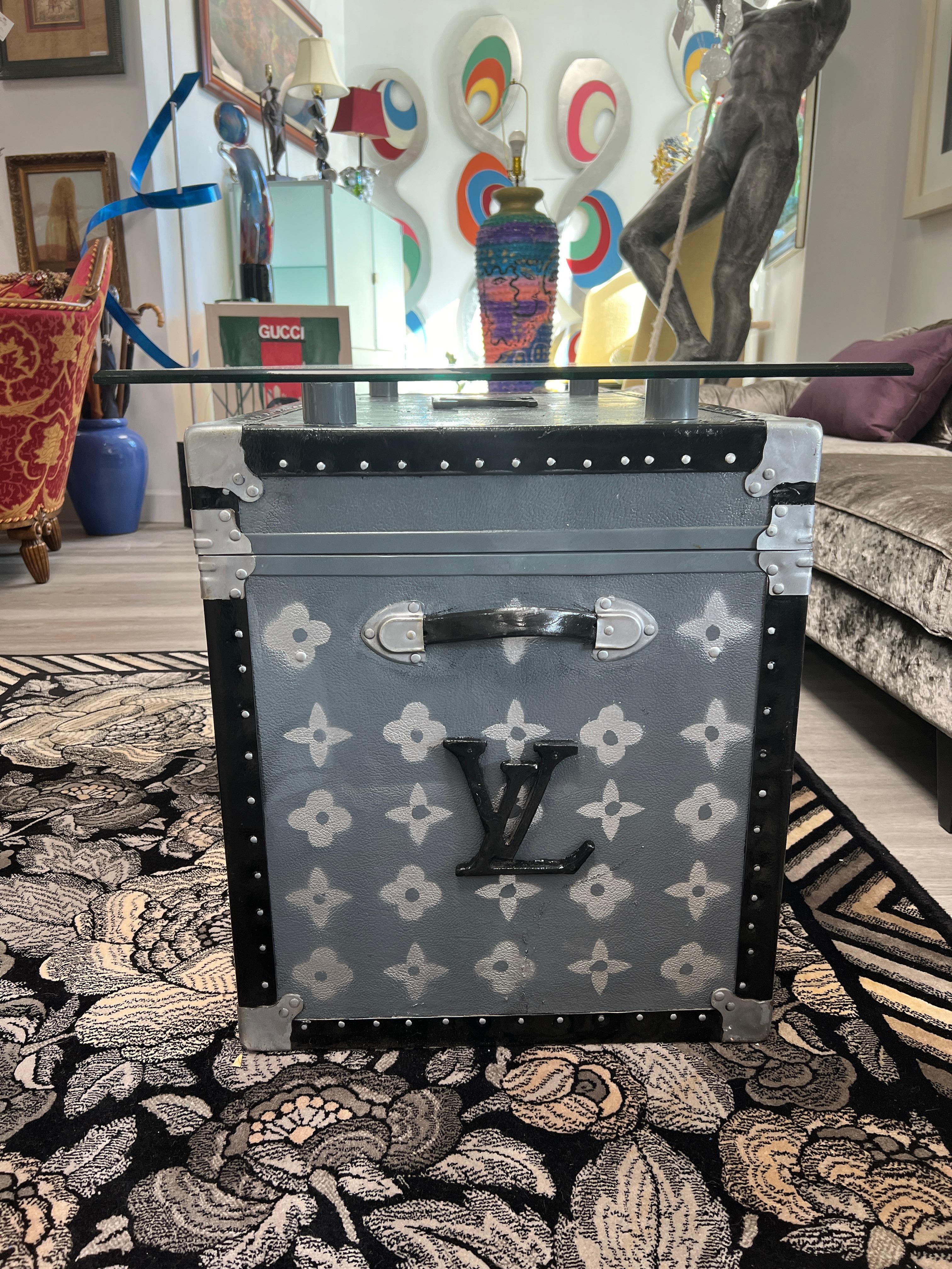 Hand-Crafted Couture Pop Art Coffee Table -  Louis Vuitton-Inspired Trunk For Sale