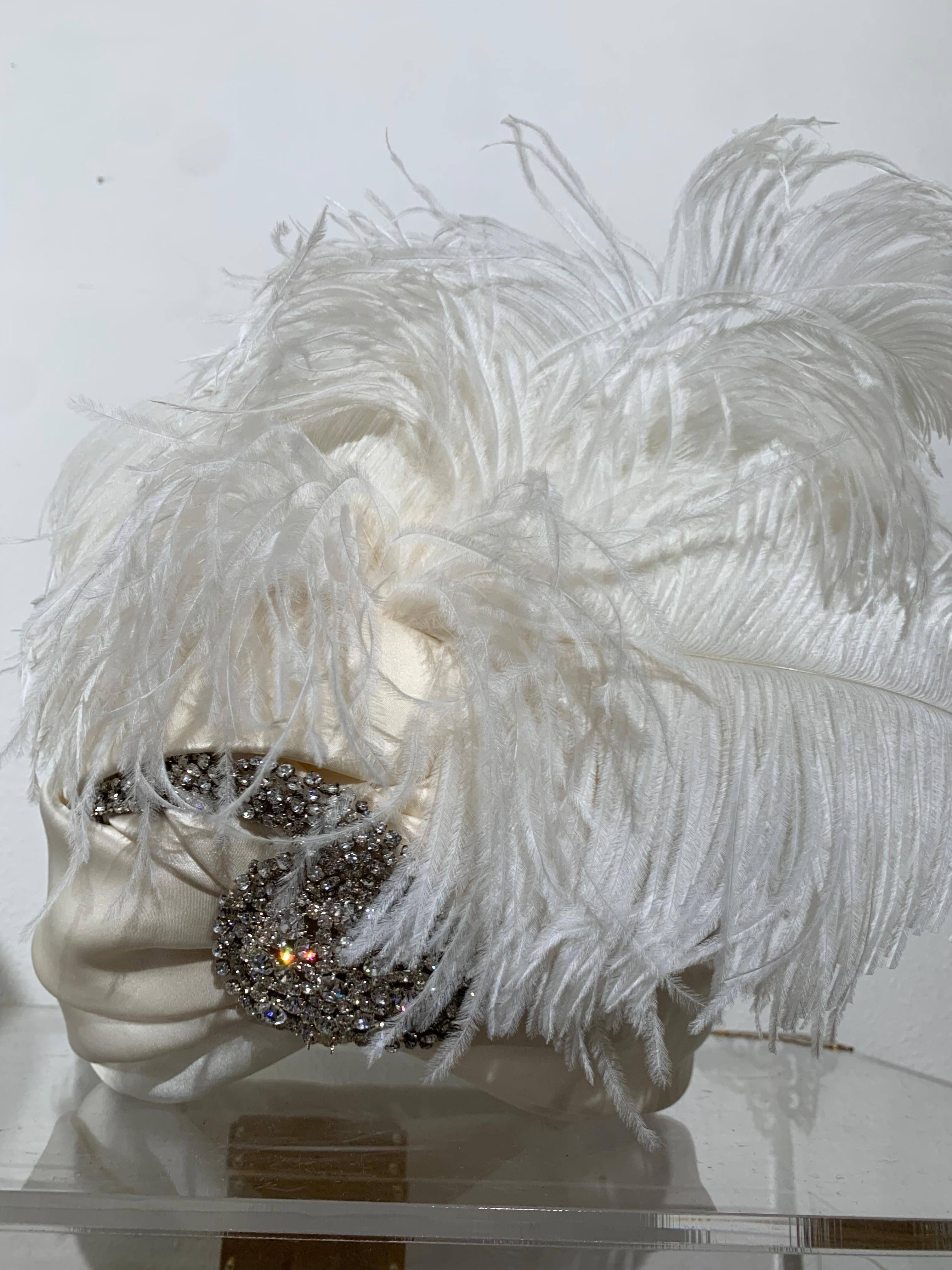Couture Quality Maharaja-Style White Silk Satin Turban w Rhinestone Brooch For Sale 9