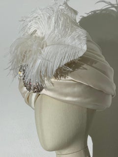 Couture Quality Maharaja-Style White Silk Satin Turban w Rhinestone Brooch