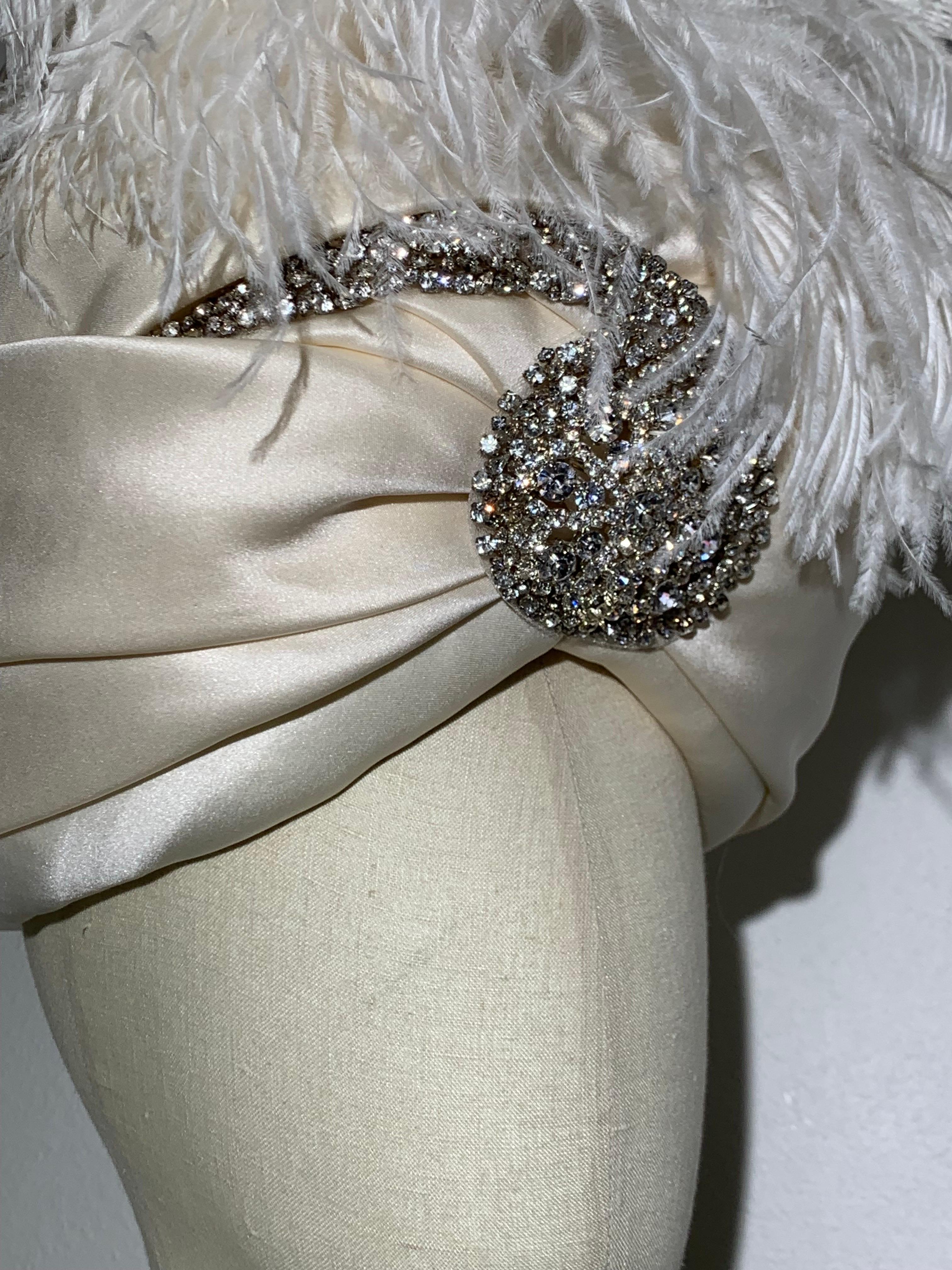 Gray Couture Quality Maharaja-Style White Silk Satin Turban w Rhinestone Brooch For Sale