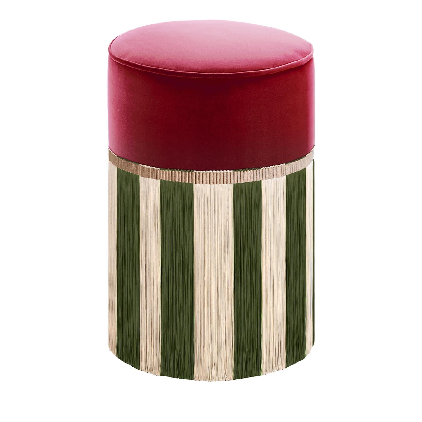 Textile Ottoman 'Couture Riga' à franges bourgogne & Greene par Lorenza Bozzoli Couture en vente