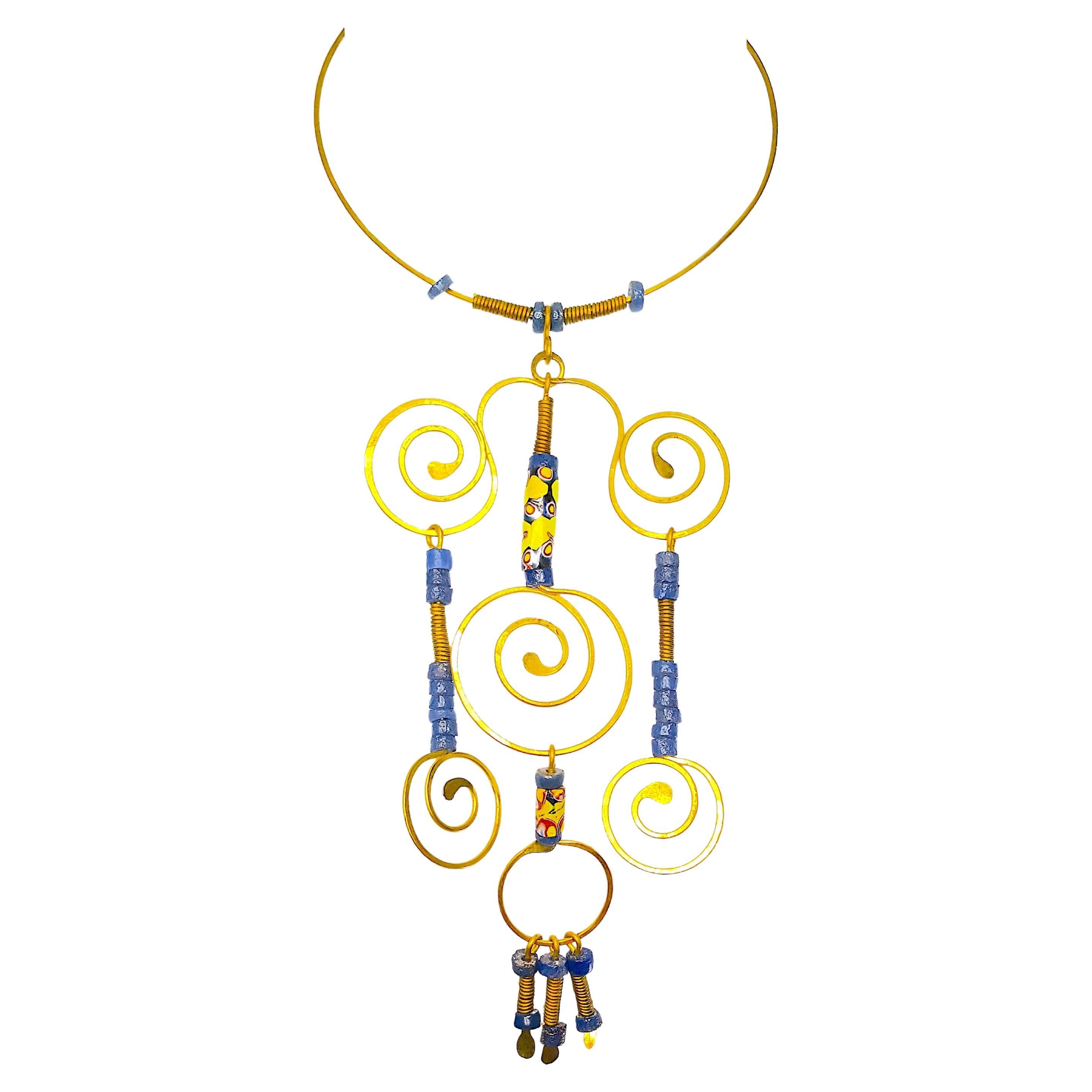 Couture RobertGoosens 1969-1971 Gargantilla MadameGres RockCrystal Stone HammeredWire en venta
