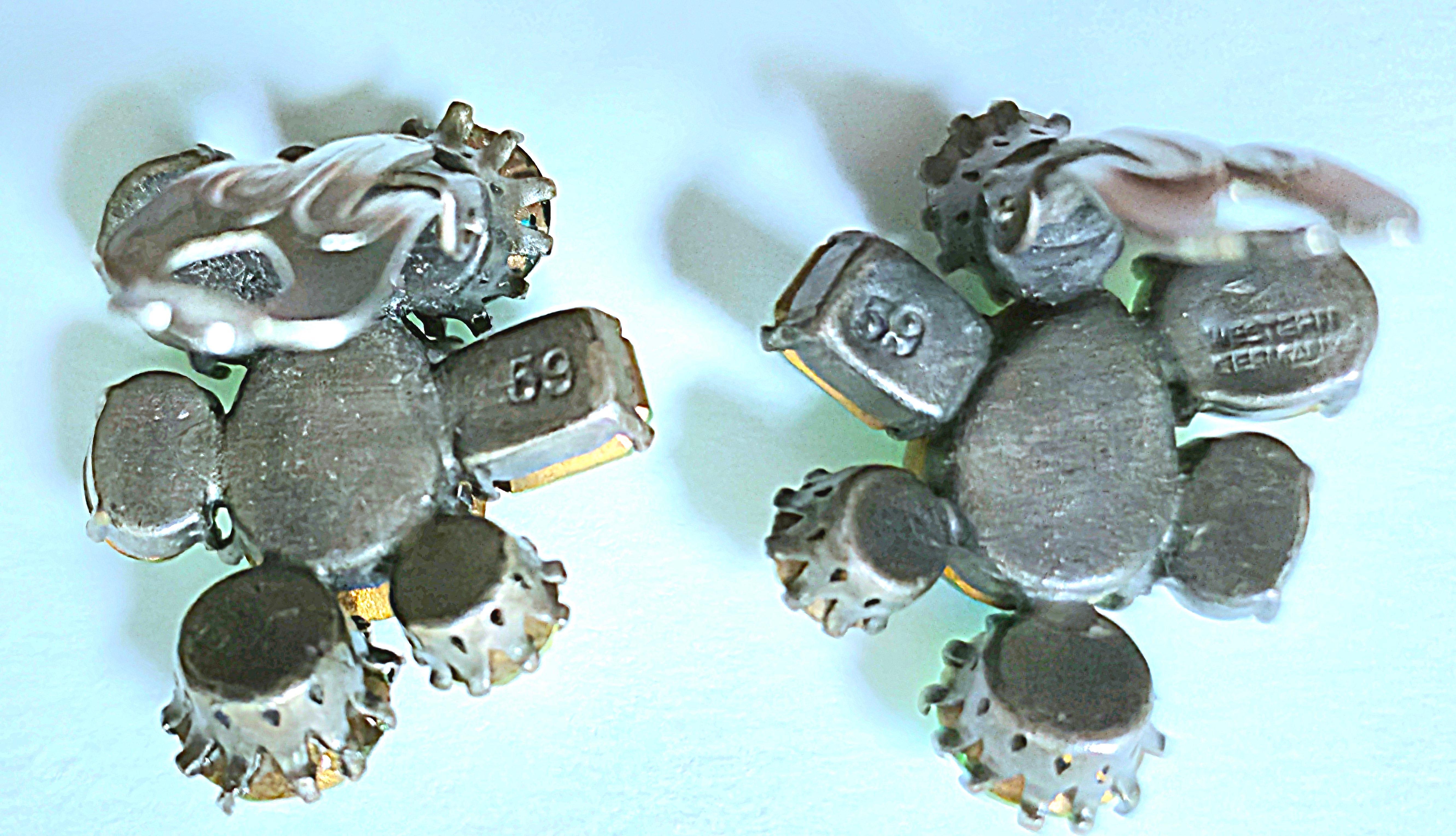 Mixed Cut Couture S/S1956 SignedDiorDesigner First AB Crystals Western Germany Earrings For Sale