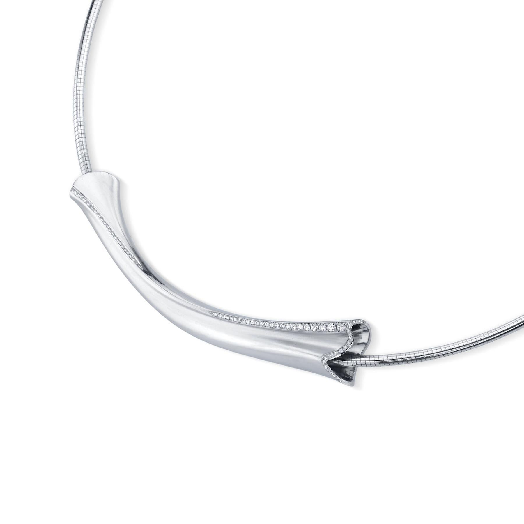 0,63 Karat Pav Diamanten Couture Skulpturale zeitgenössische Platin-Halskette mit Rohr im Angebot 6
