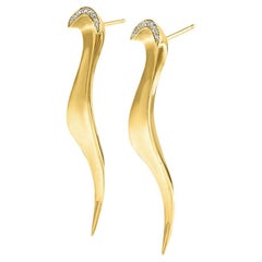 Boucles d'oreilles sculpturales contemporaines haute couture en or jaune 18 carats et diamants Pav de 0,08 carat