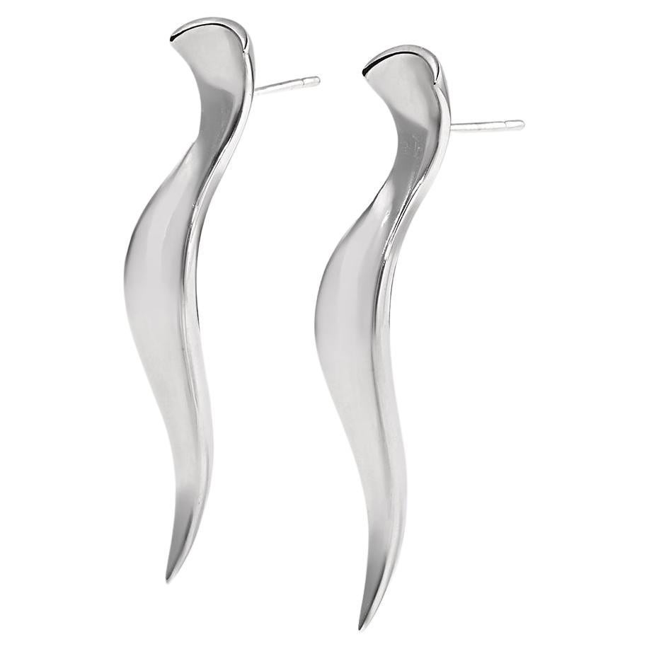 Couture Sculptural Contemporary, Long Pointed Earrings in 18K White Gold For Sale