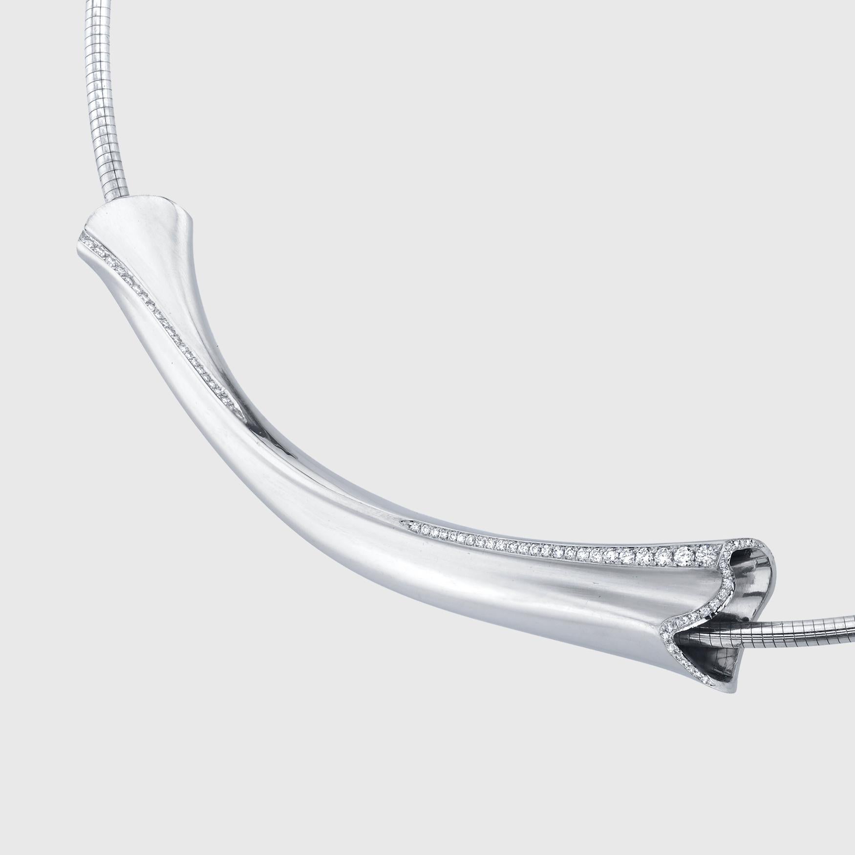 Couture Sculptural Theron Platinum Channel Set Natural White Diamond Necklace For Sale 5