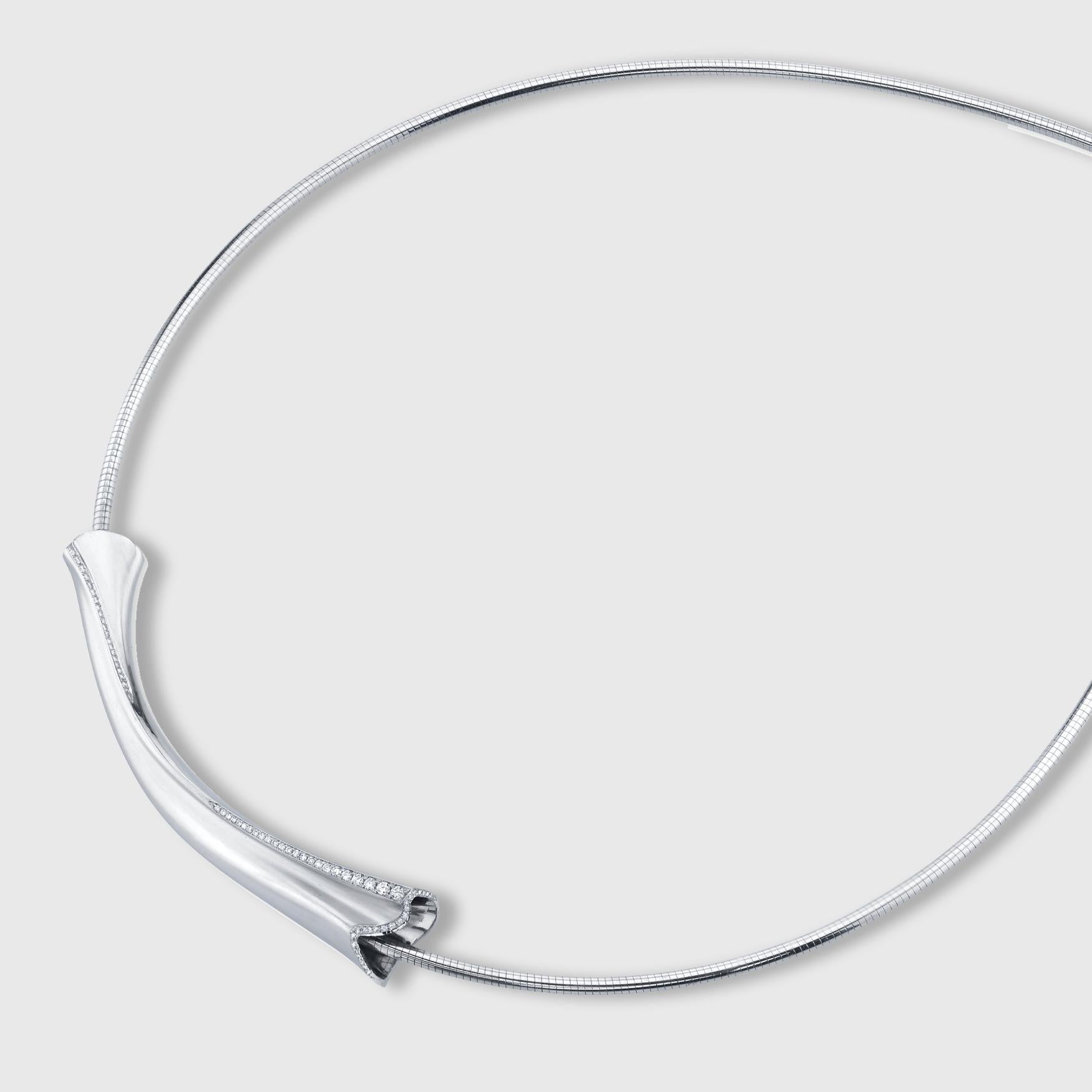 Contemporary Couture Sculptural Theron Platinum Channel Set Natural White Diamond Necklace For Sale