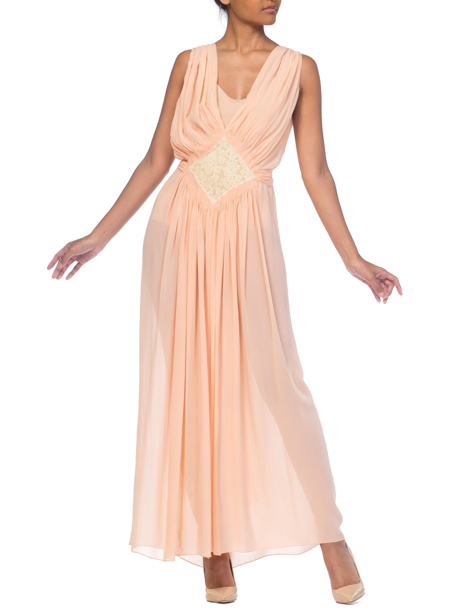 Couture Sheer Silk Chiffon 1930s Negligee With Lace 5