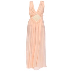 Couture Sheer Silk Chiffon 1930s Negligee With Lace