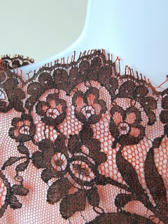 Couture 1990s ChantillyLace Silk ColorBlocked Black and Red Sheer Evening Dress