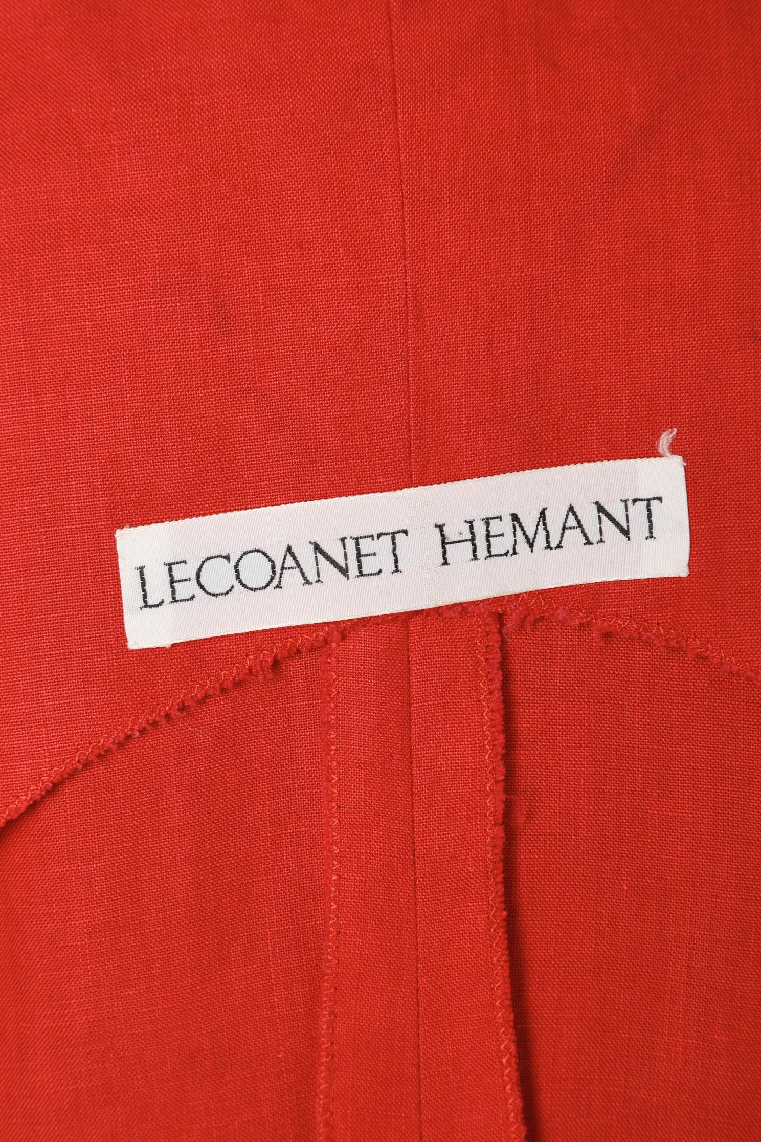 Couture Skirt-suit in red linen and brown crocodile Lecoanet Hemant For Sale 1