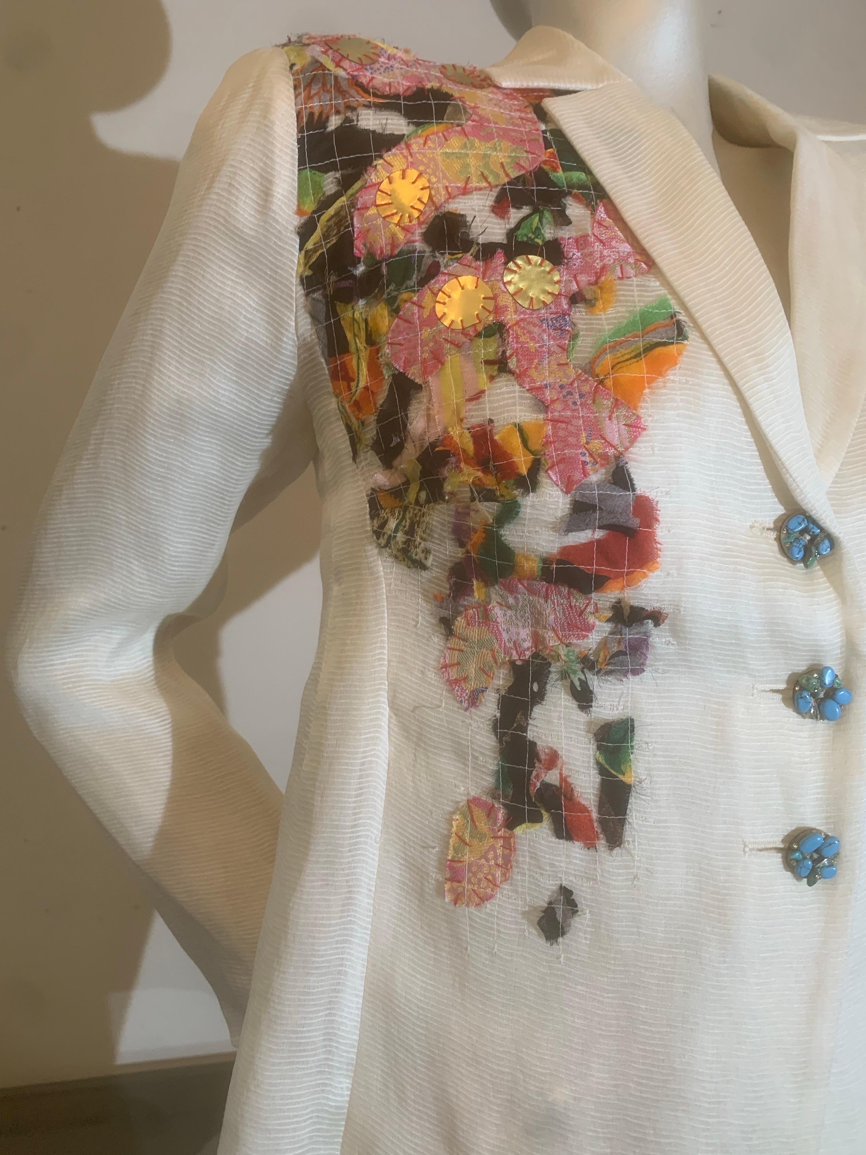 Tailleur primaverile Couture in organza a coste bianche stratificate con applicazioni in tessuto floreale In condizioni ottime in vendita a Gresham, OR