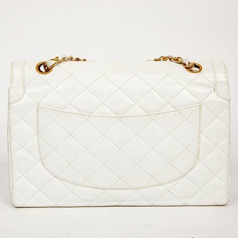 Gray Couture Timeless CHANEL Vintage Bag in White Lambskin Leather For Sale