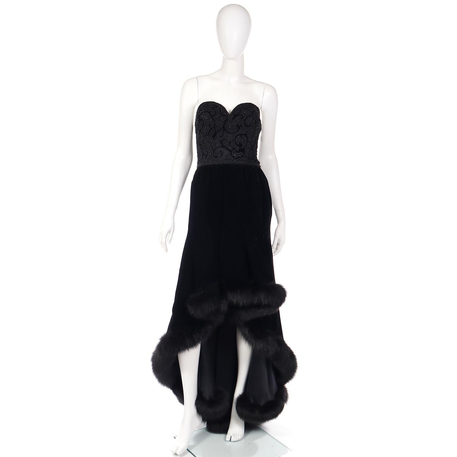 black dress with fur trim