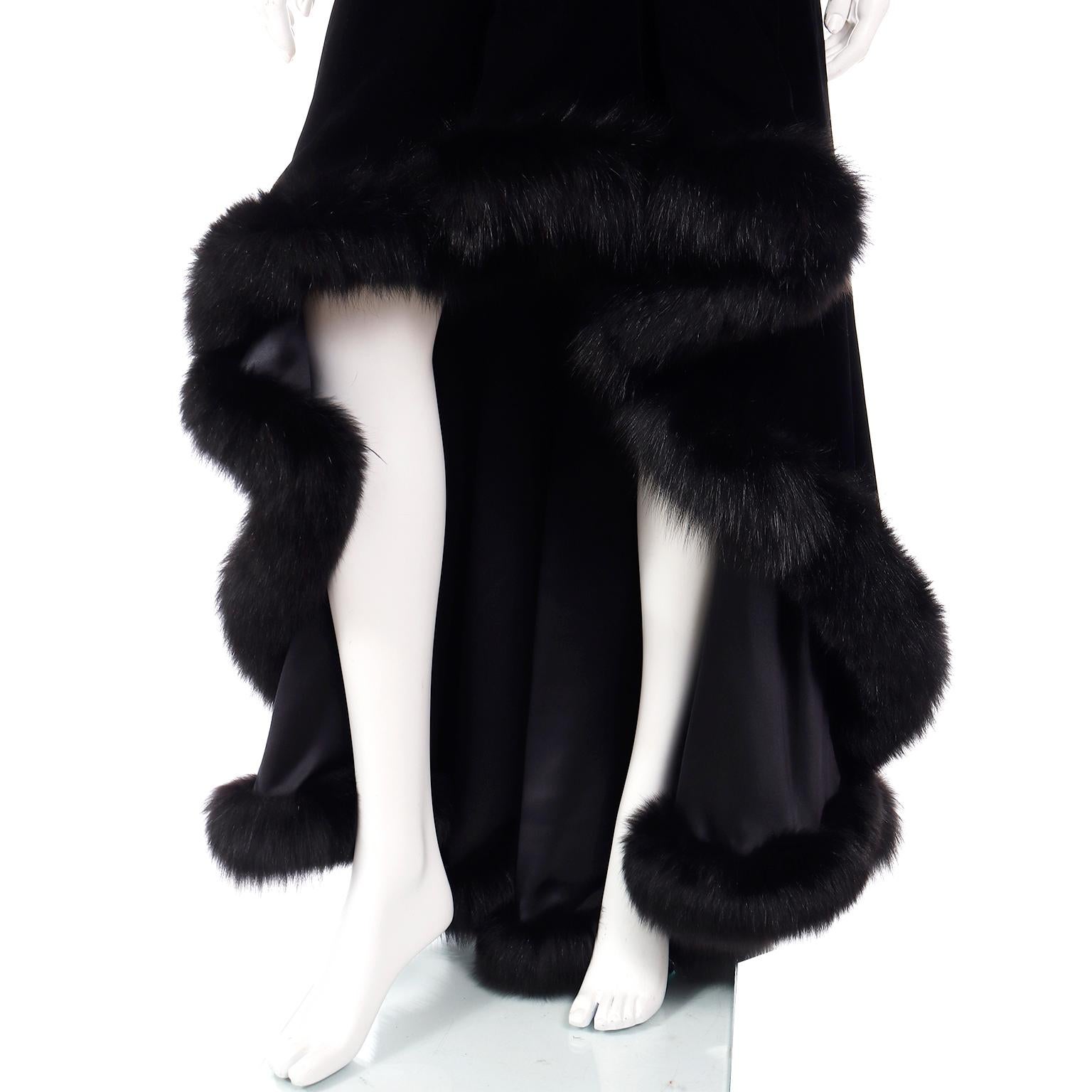 Couture Vintage Black Velvet Strapless Evening Gown With Fur Trim For Sale 5