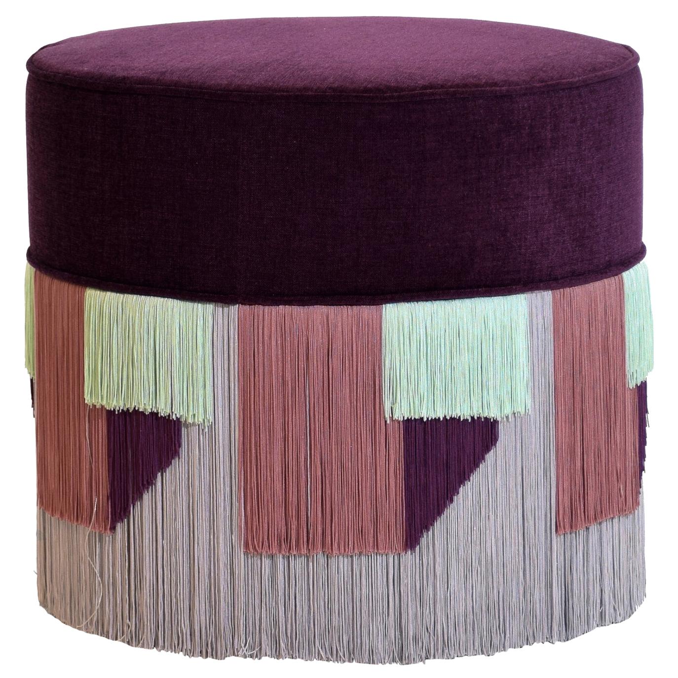 Couture Violet Pouf with Geometric Fringe For Sale