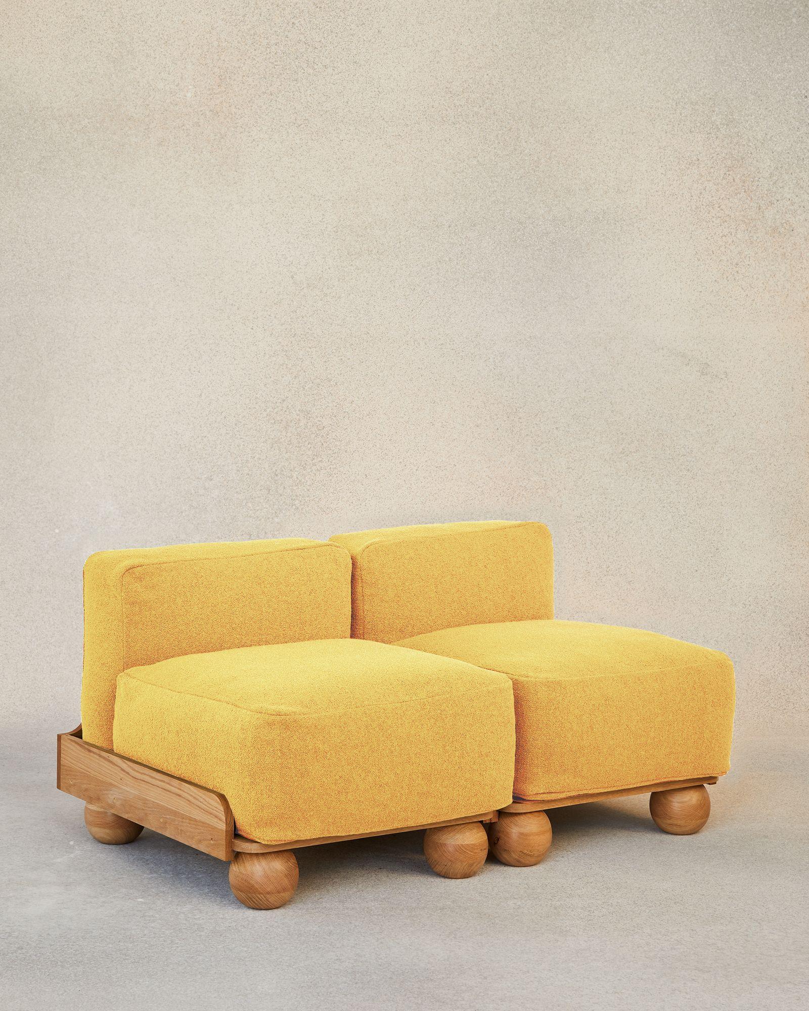 Cove 2.5 seater slipper by Fred Rigby Studio
Dimensions: L 127.5 x W 77 x H 65 cm
Materials: Solid Oak, Bouclé Weave Wool, Upholstered Cushion
Variations of colours available.

Fred Rigby Studio is a London-based furniture and interior design
