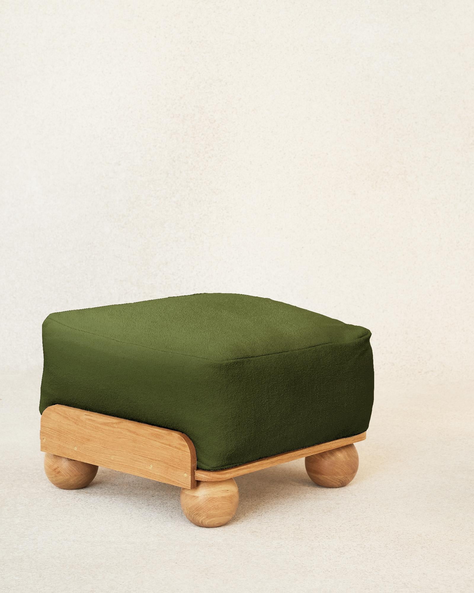 Modern Cove Footstool in Woodland Green For Sale