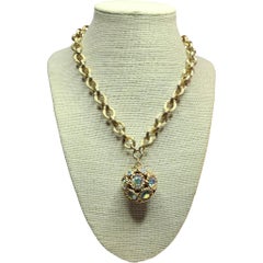 Coventry Gold Tone Chain Necklace with Aurora Borealis Crystal Ball Pendant