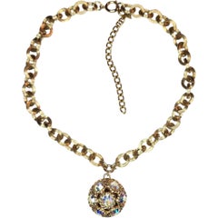 Coventry Gold Tone Chain Necklace with Aurora Borealis Crystal Ball Pendant