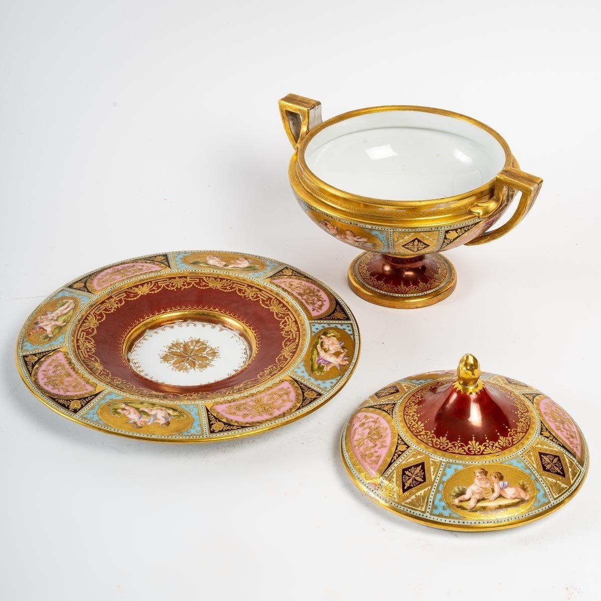 Napoleon III Covered Bowl, Rich Enameled Decoration, 19th Century For Sale