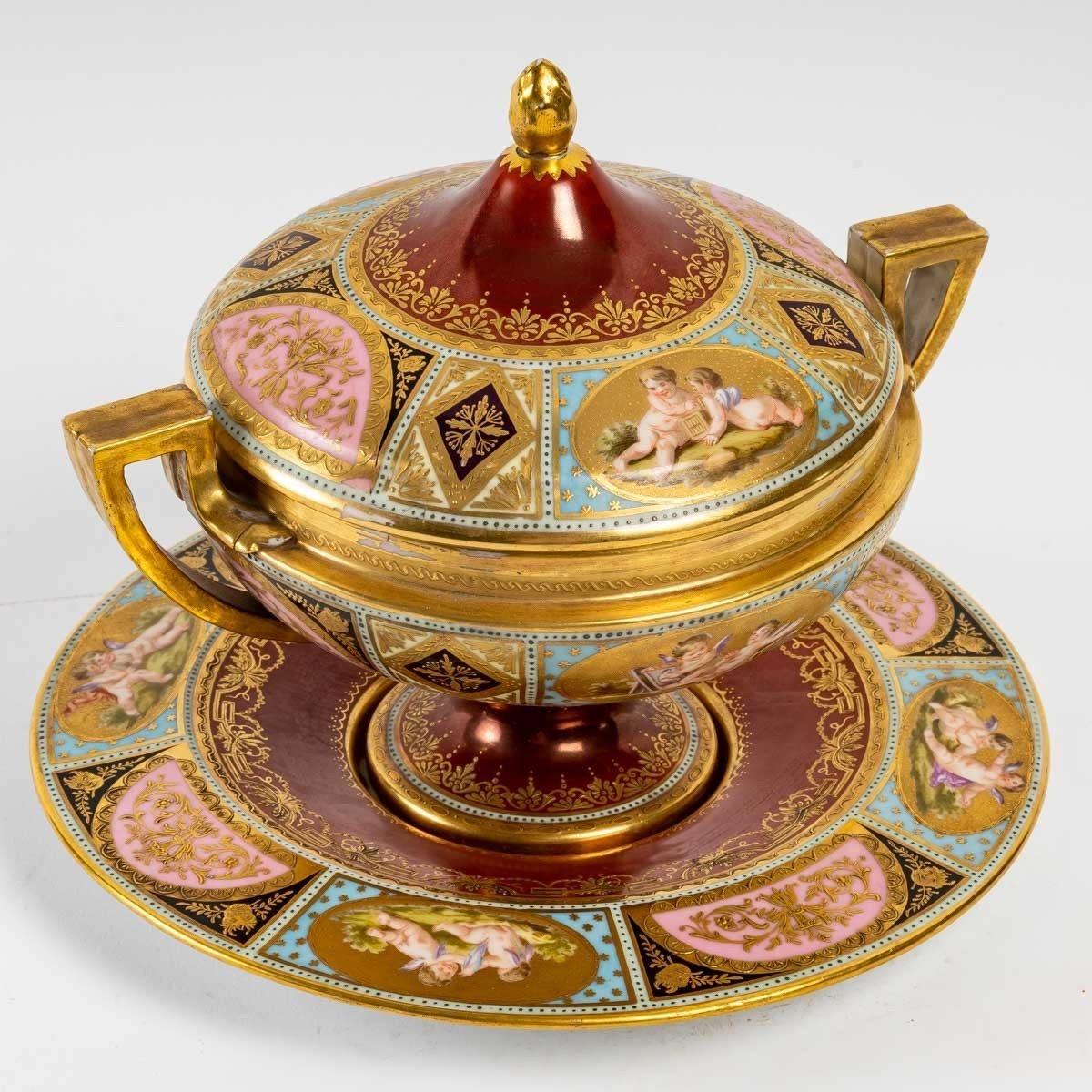 Hand-Painted Covered Bowl, Rich Enameled Decoration, 19th Century