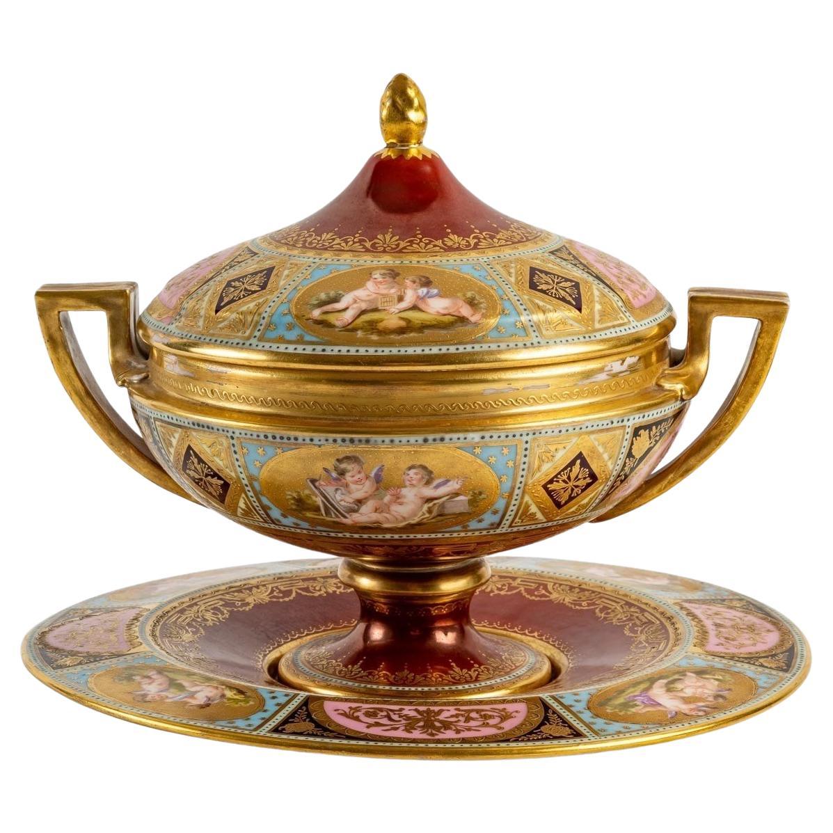 Covered Bowl, Rich Enameled Decoration, 19th Century For Sale