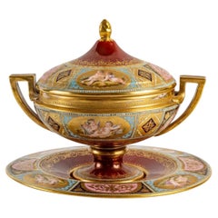 Antique Covered Bowl, Rich Enameled Decoration, 19th Century