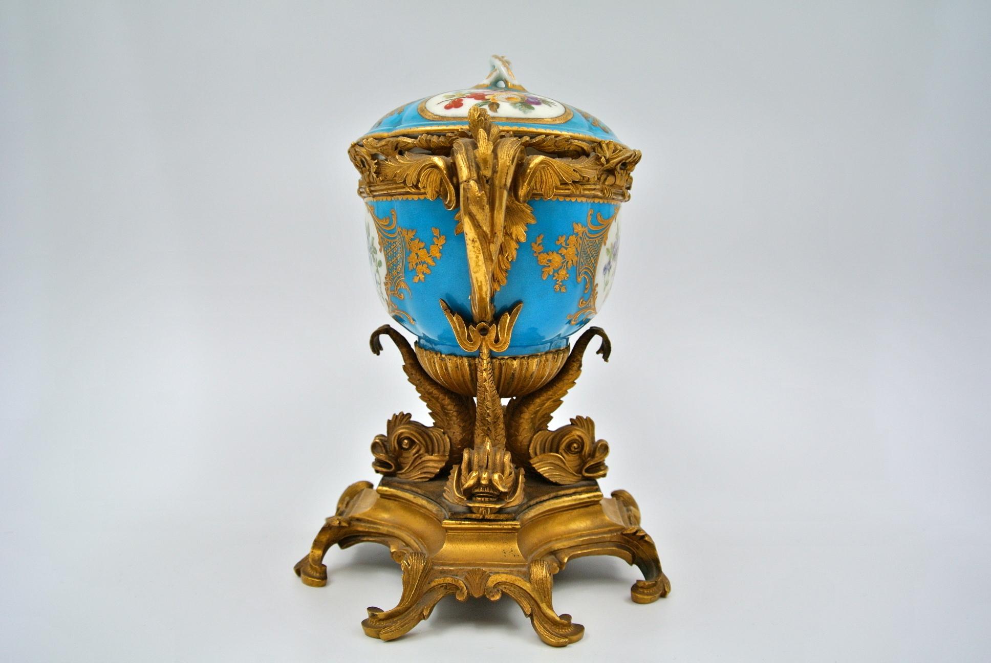 Napoleon III Covered Cup in Chiselled and Gilded Bronze and Painted Sèvres Porcelain
