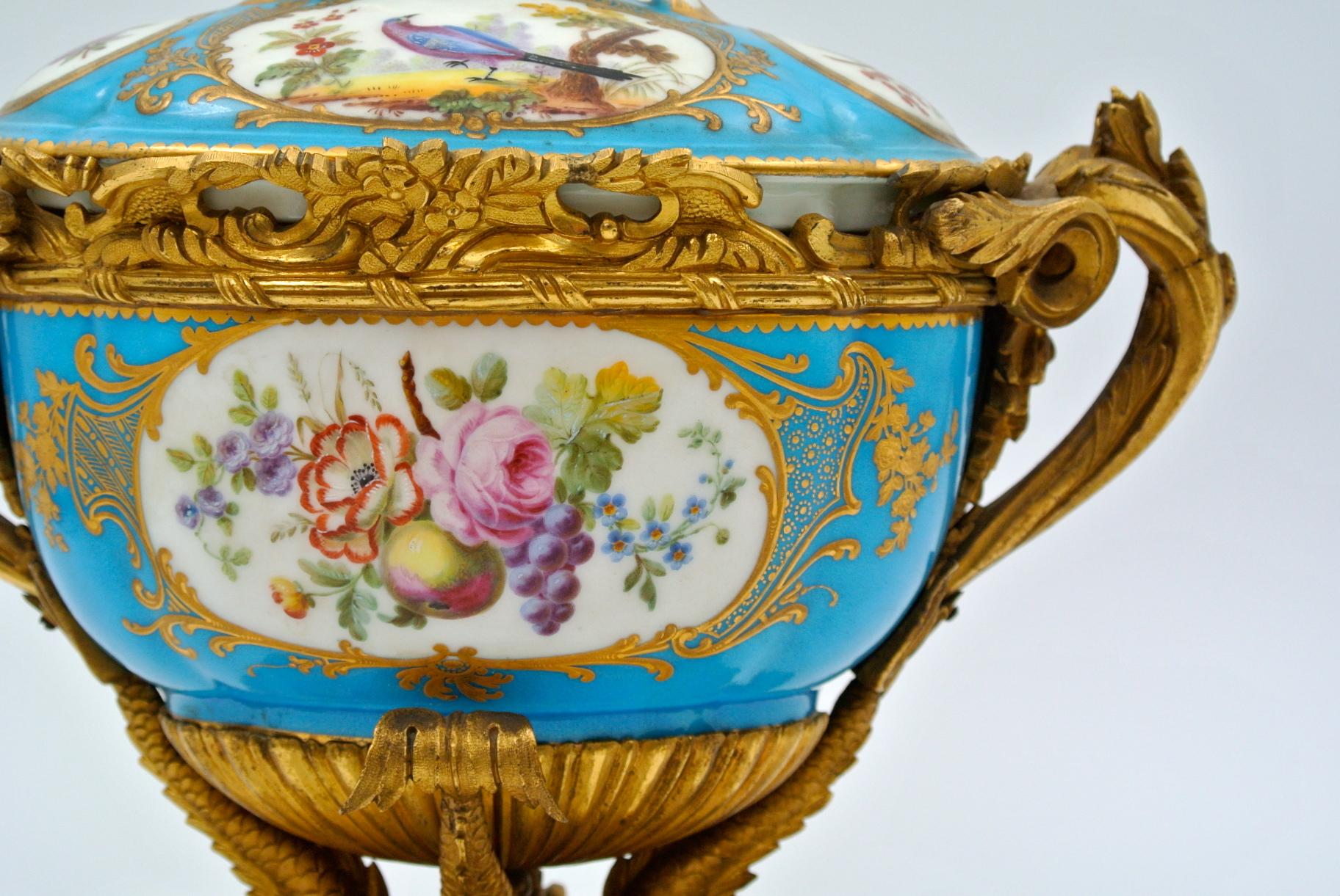 19th Century Covered Cup in Chiselled and Gilded Bronze and Painted Sèvres Porcelain