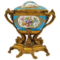 Covered Cup in Chiselled and Gilded Bronze and Painted Sèvres Porcelain