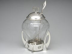 Covered Glass and Silverplate Punch Bowl with Ladle Art Deco Style by WMF